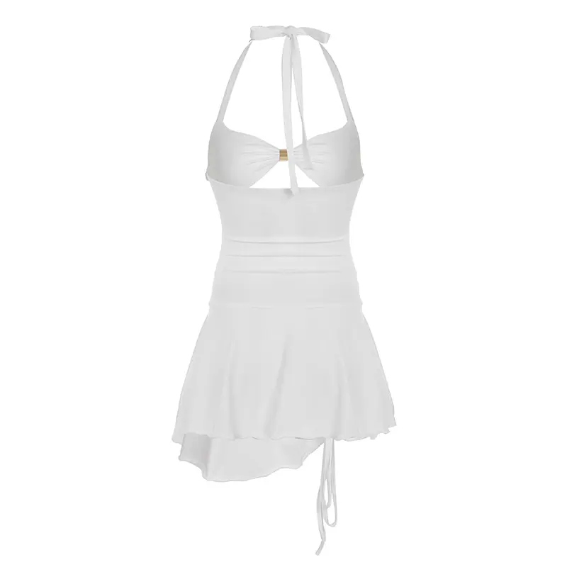 Rockmore Sexy Hollow-cut Backless Halter Dress Drawstring Design Sleevesless Club Rave Party Bodycon Night Prom Women Mini Dress