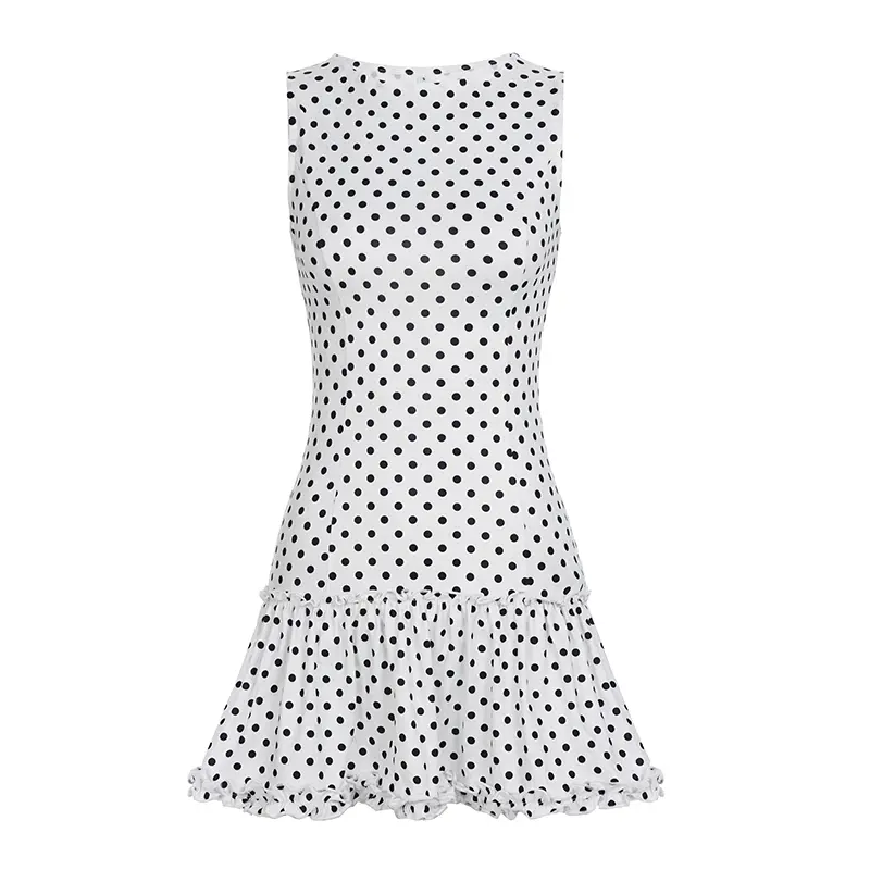 Rockmore Polka Dots Print Women Tank Dress Summer Sleeveless O-Neck A-Line Ruffles Mini Dresses Party Beach Vacation Outfits