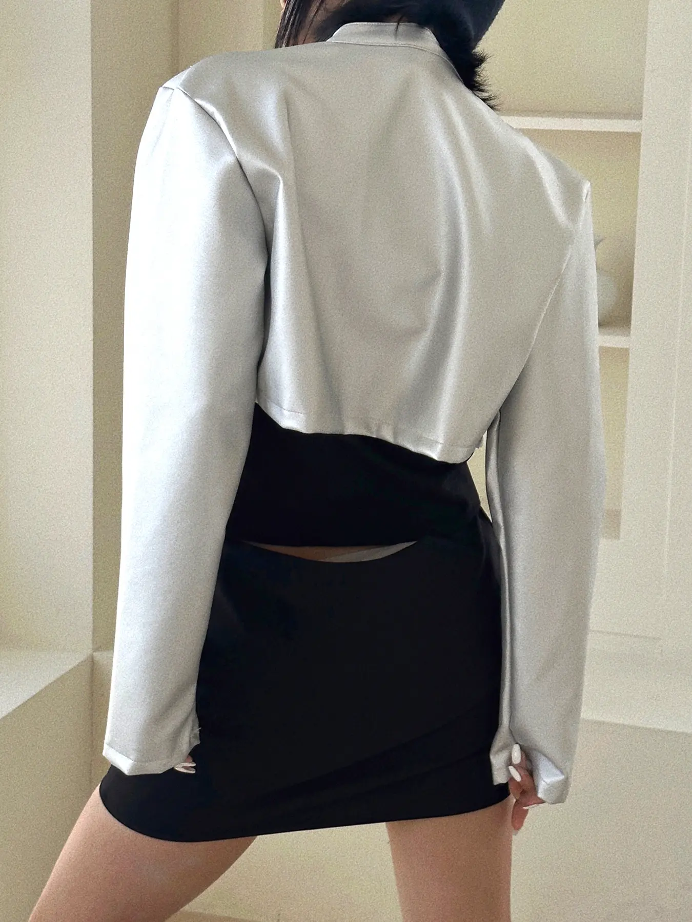 Rockmore Gothic Zipper Leather Silver Women Coats Vintage Long Sleeve Grunge Punk Streetwear Jackets 90s Fashion Autumn Clothes