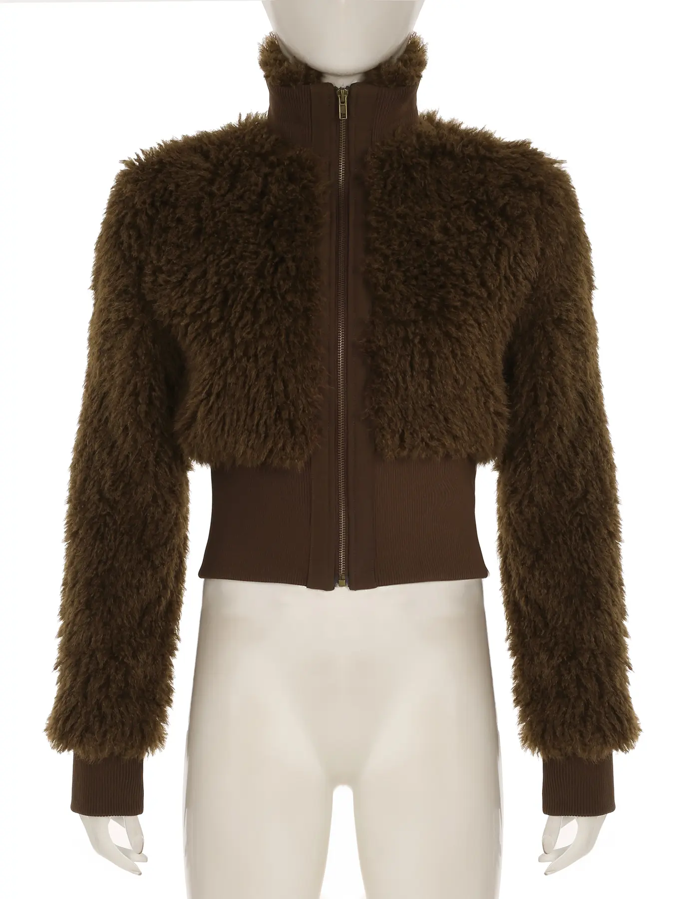 Rockmore Retro Brown Fur Coat Y2K Turtleneck Zipper Jacket Vintage Casual Winter Thick Outwear Streetwear Women Clothes 2024 New