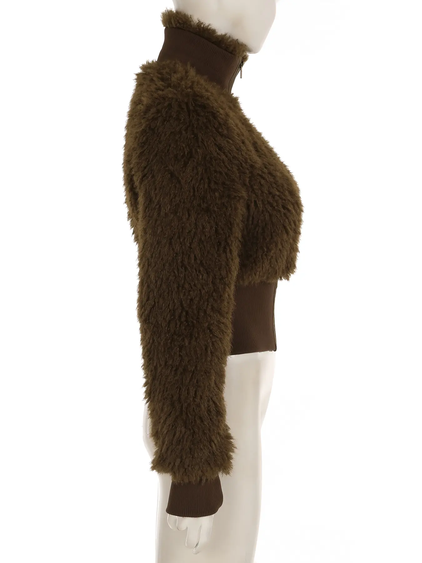 Rockmore Retro Brown Fur Coat Y2K Turtleneck Zipper Jacket Vintage Casual Winter Thick Outwear Streetwear Women Clothes 2024 New