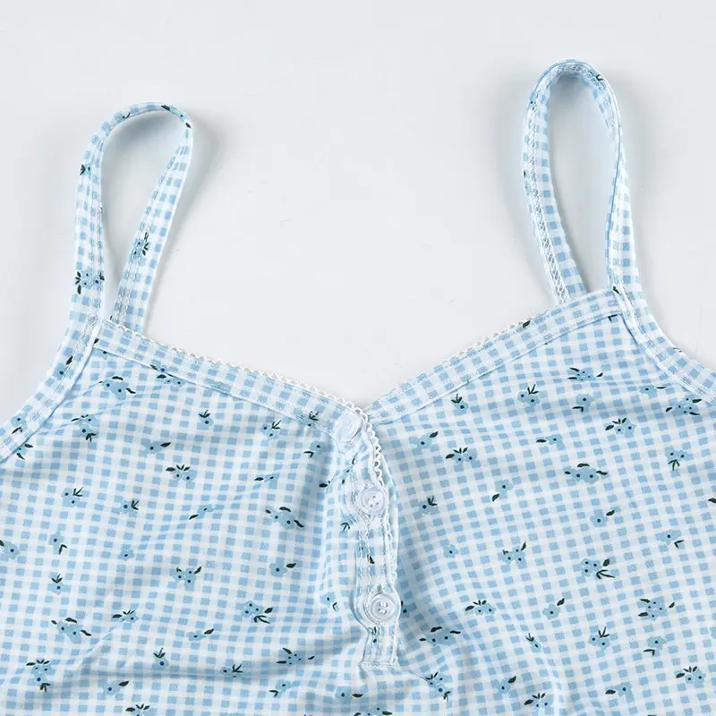 Rockmore Two-Piece Set Women's Plaid Floral Print Cami Top & Shorts Set Casual Comfy Crop Camisole Mini Shorts Suit for Summer