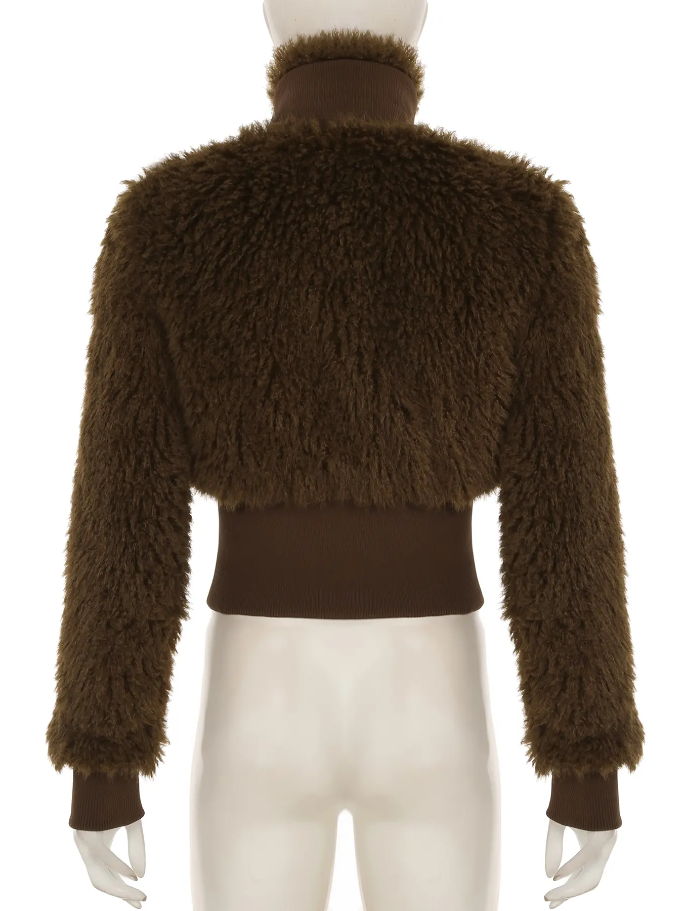 Rockmore Retro Brown Fur Coat Y2K Turtleneck Zipper Jacket Vintage Casual Winter Thick Outwear Streetwear Women Clothes 2024 New