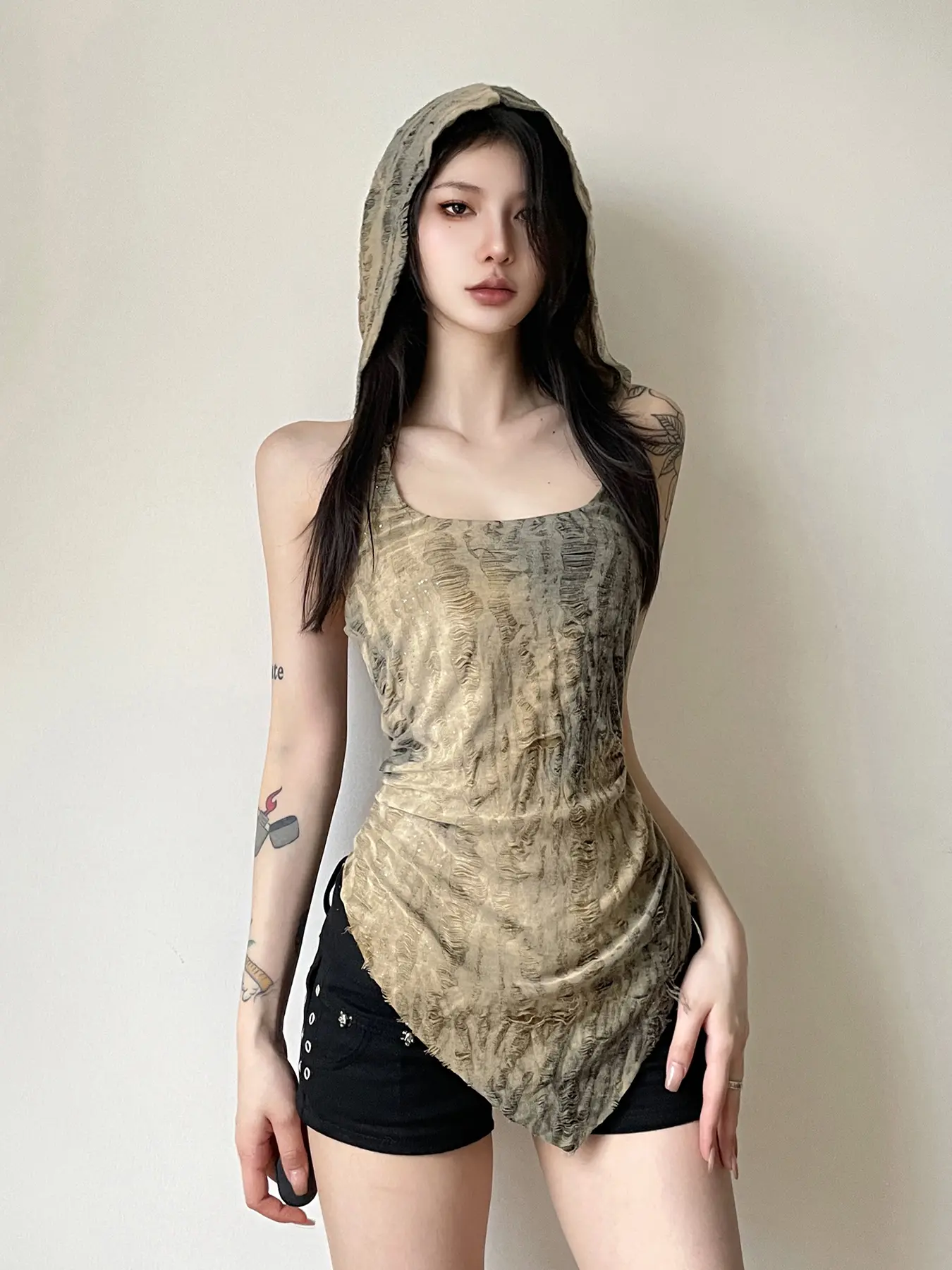 Rockmore Fairy Grunge Backless Hoodies Holes Tank Top Summer Irregular Hem Vest Women's Fashion Cami Cyber Y2k Aesthetic Clothes