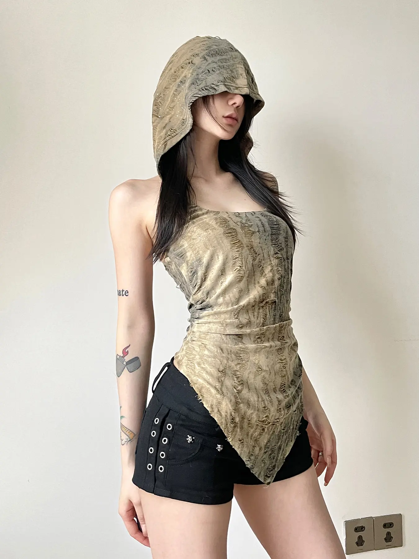 Rockmore Fairy Grunge Backless Hoodies Holes Tank Top Summer Irregular Hem Vest Women's Fashion Cami Cyber Y2k Aesthetic Clothes