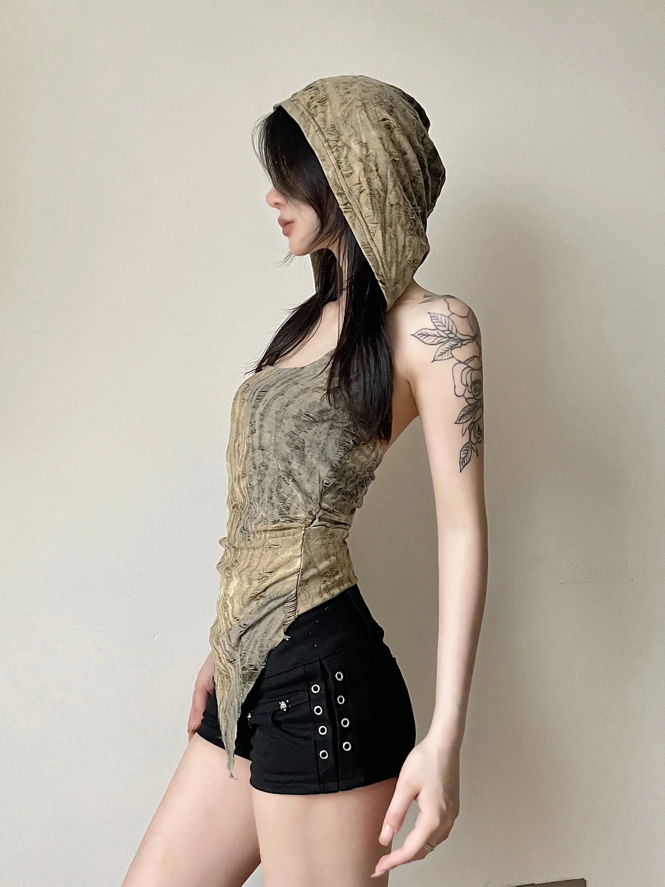 Rockmore Fairy Grunge Backless Hoodies Holes Tank Top Summer Irregular Hem Vest Women's Fashion Cami Cyber Y2k Aesthetic Clothes