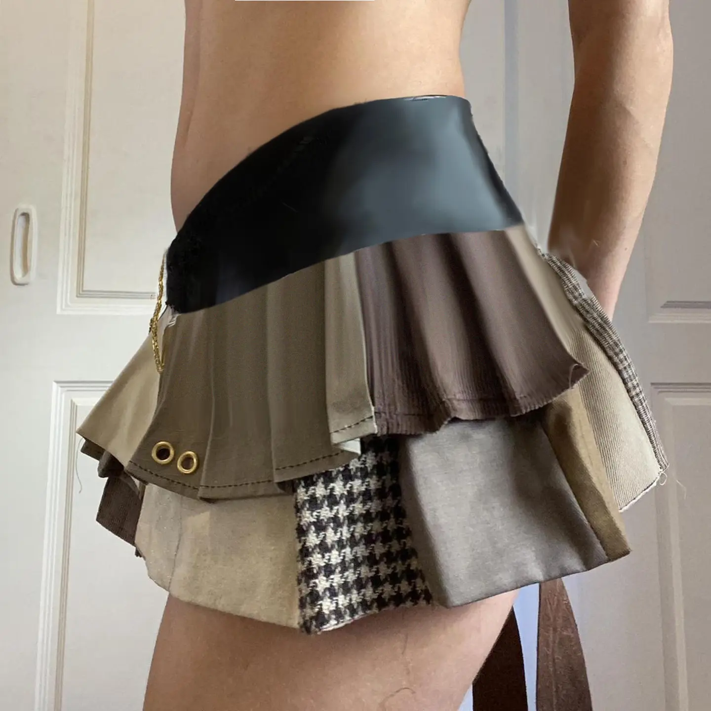 Asymmetrical Patchwork Women's Skirt PU Leather Low Waist Pleated Mini Skirt American Street Punk Fashion Color Block Bottoms