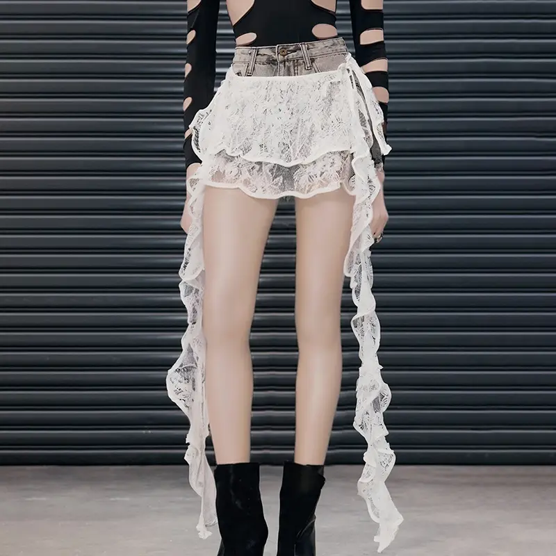 Rockmore Ruffled Ribbons Mini Cake Skirt Women's Sheer Tie-Up Vacation Skirt Summer Nightclub Party Bottoms Coquette