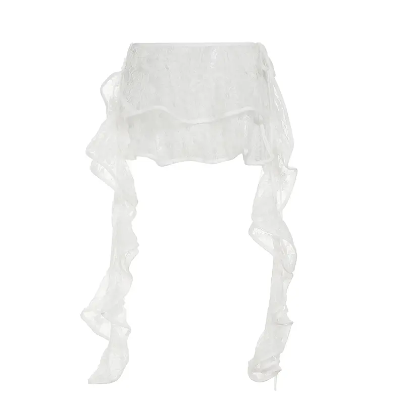 Rockmore Ruffled Ribbons Mini Cake Skirt Women's Sheer Tie-Up Vacation Skirt Summer Nightclub Party Bottoms Coquette