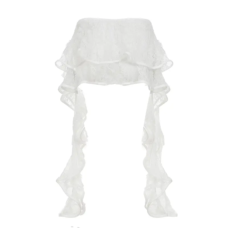 Rockmore Ruffled Ribbons Mini Cake Skirt Women's Sheer Tie-Up Vacation Skirt Summer Nightclub Party Bottoms Coquette