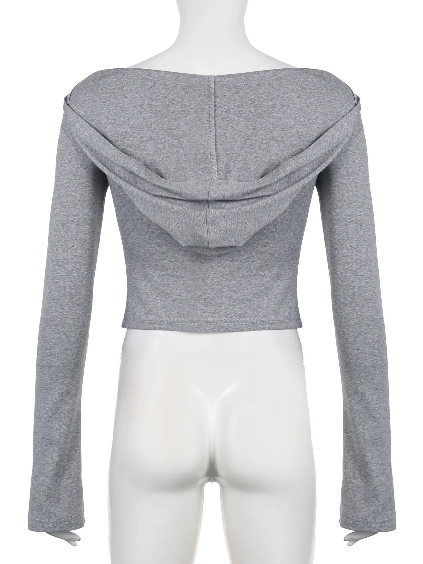 Rockmore Basic Hooded Waste Soil Style Cropped T-Shirt Y2k Aesthetic Slim Off Shoulder Long Sleeve Tees Casual Streetwear Tops