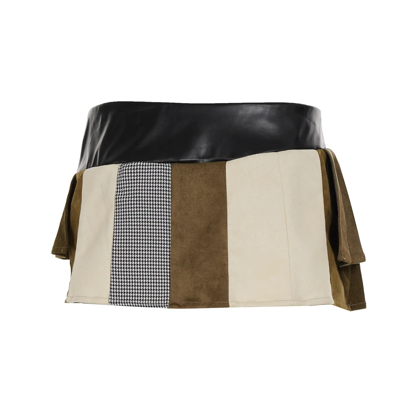 Asymmetrical Patchwork Women's Skirt PU Leather Low Waist Pleated Mini Skirt American Street Punk Fashion Color Block Bottoms