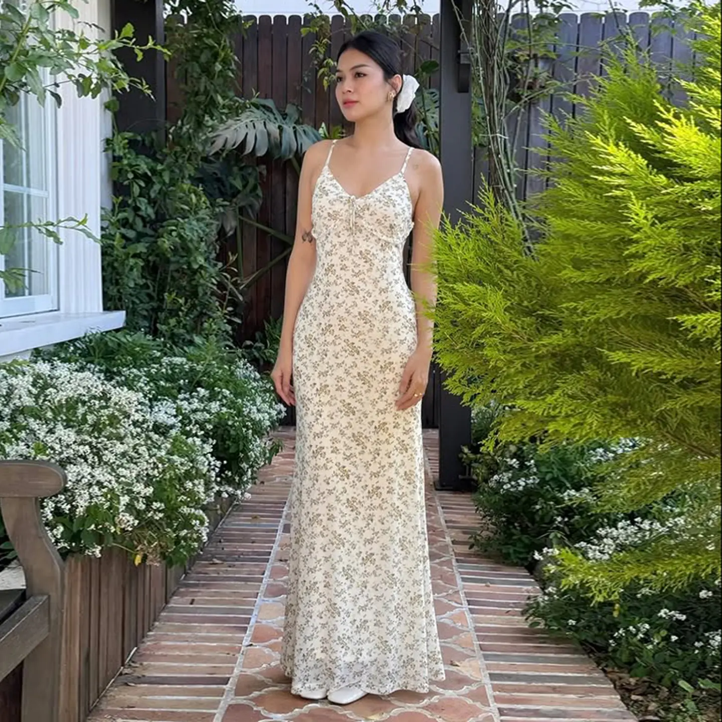 Rockmore Women's Floral Print Cami Dress Holiday Sleeveless Spaghetti Strap Long Dresses Beach Vacation Ladies Summer Vestidos