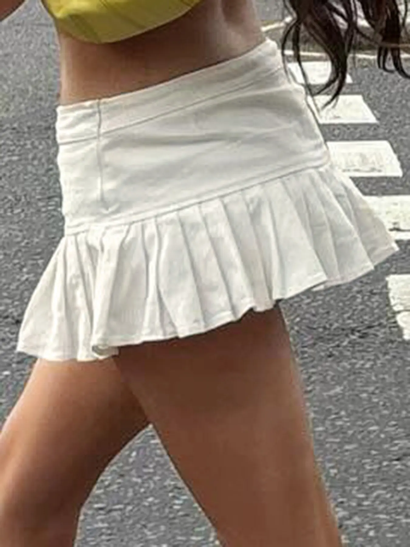 Rockmore Chic Women Low Waist Pleated Skirt Y2K Streetwear Casual Basic Solid Mini Skirt 2000s Aesthetic Bottoms Summer Clothes