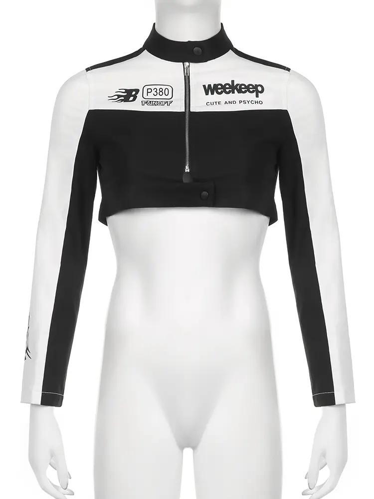 Rockmore Fashion Cropped Jackets for Women Cool Biker Style Streetwear Zipper Up Short Coat Y2K Long Sleeve Autumn Outerwear