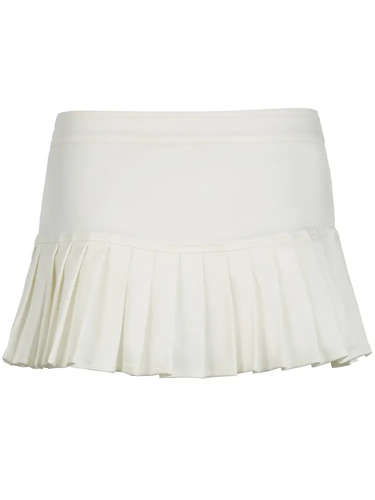 Rockmore Chic Women Low Waist Pleated Skirt Y2K Streetwear Casual Basic Solid Mini Skirt 2000s Aesthetic Bottoms Summer Clothes