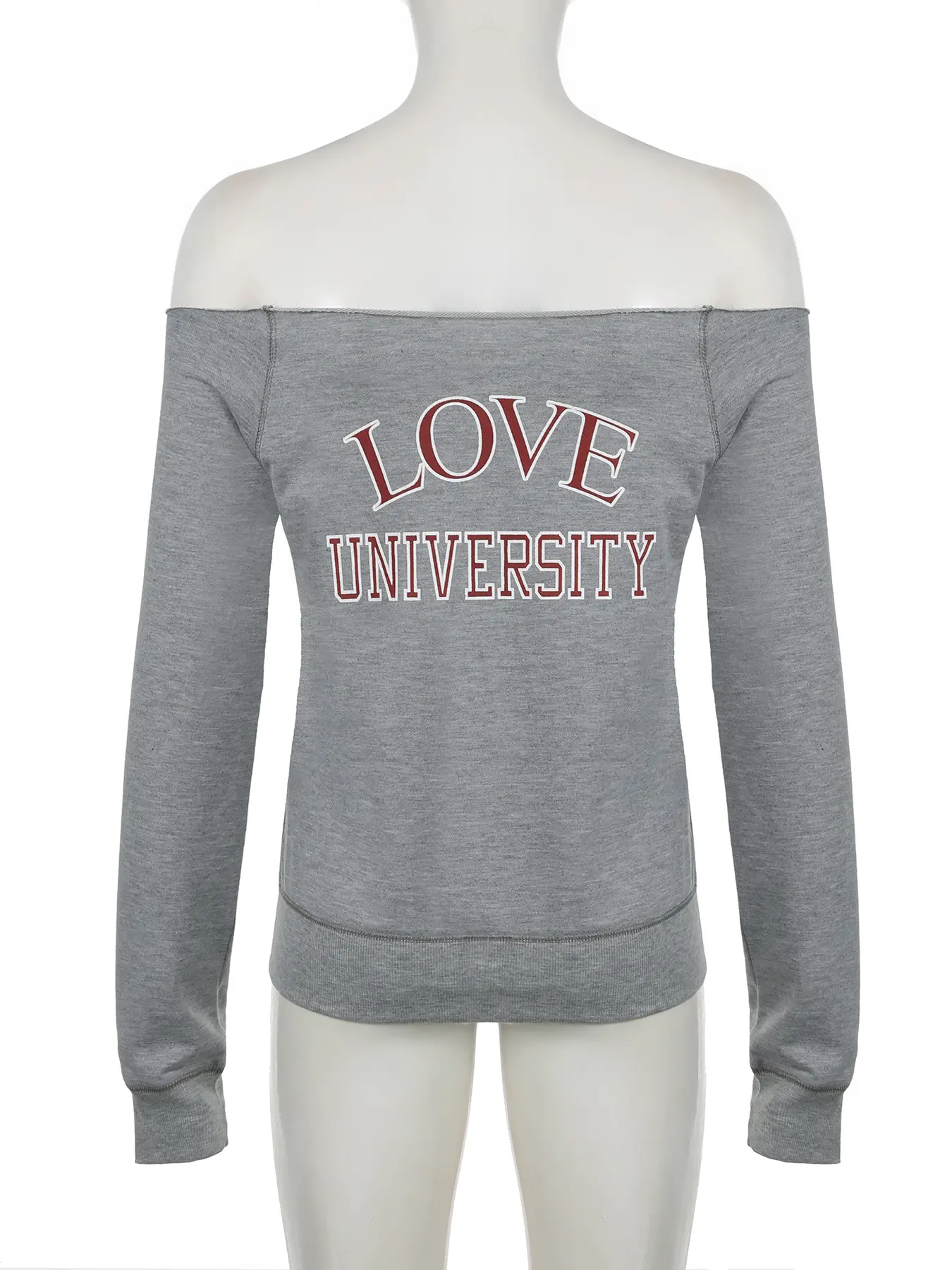 Rockmore Gray Off-shoulder Printed Long Sleeve T-shirts Harajuku Korean Vintage 90s All-match Chic Women Tops Y2K Clothes Autumn