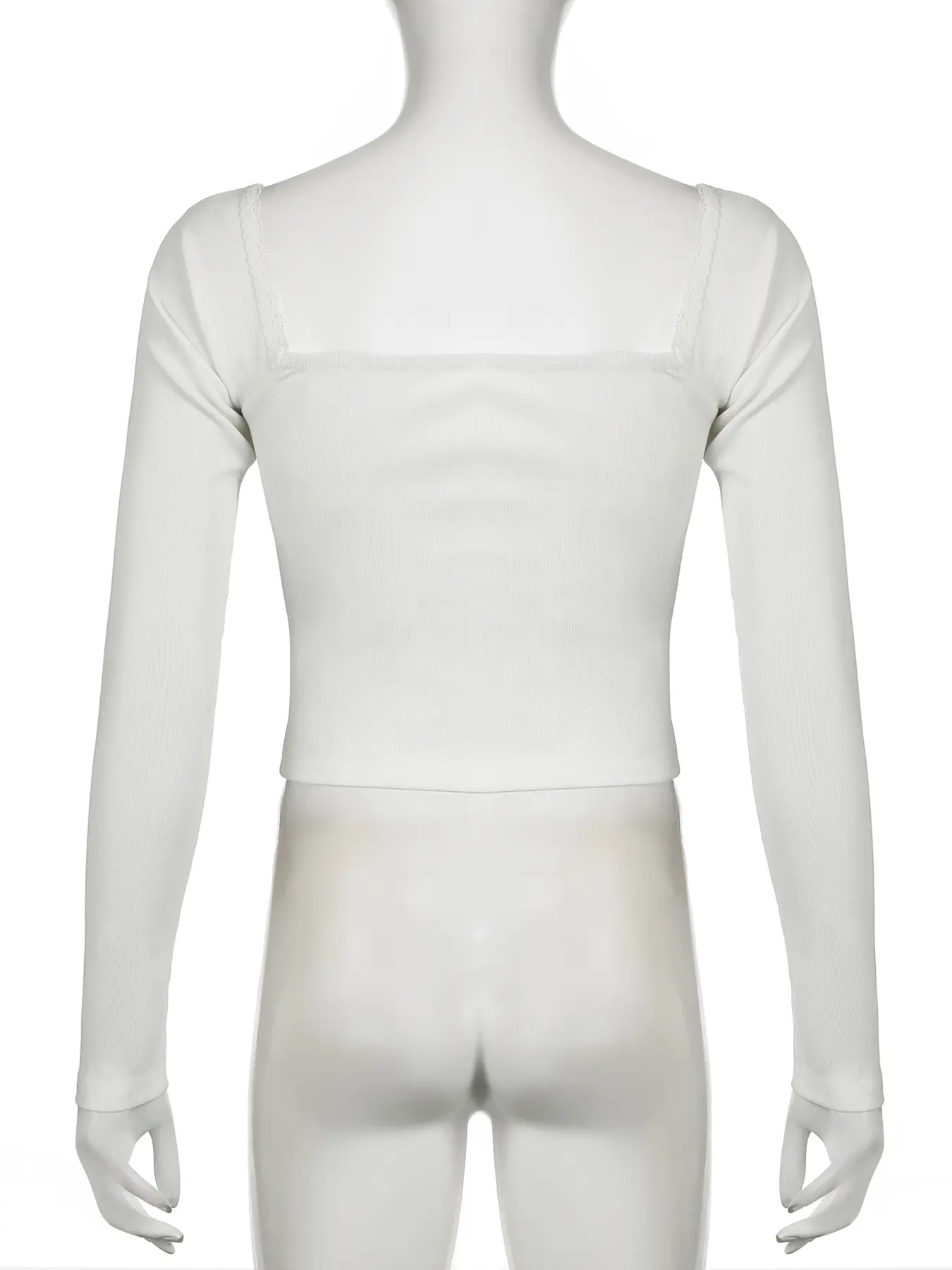 Rockmore Harajuku Solid Square Neck Lace T-Shirts Women Y2K Long Sleeve Crop Tops All Match Basic Casual Tee Streetwear Coquette