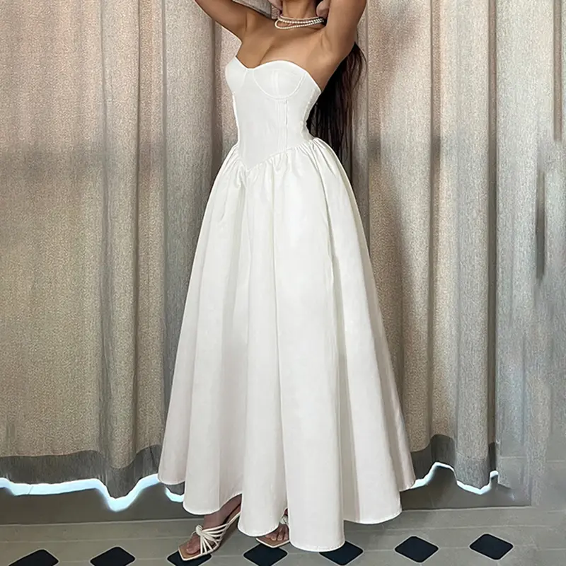Rockmore Elegant Strapless Maxi Dress Women's Prom Gown A-Line Robe Sexy Cleavage Chest Wrap Backless Party Long Dress Y2K Style
