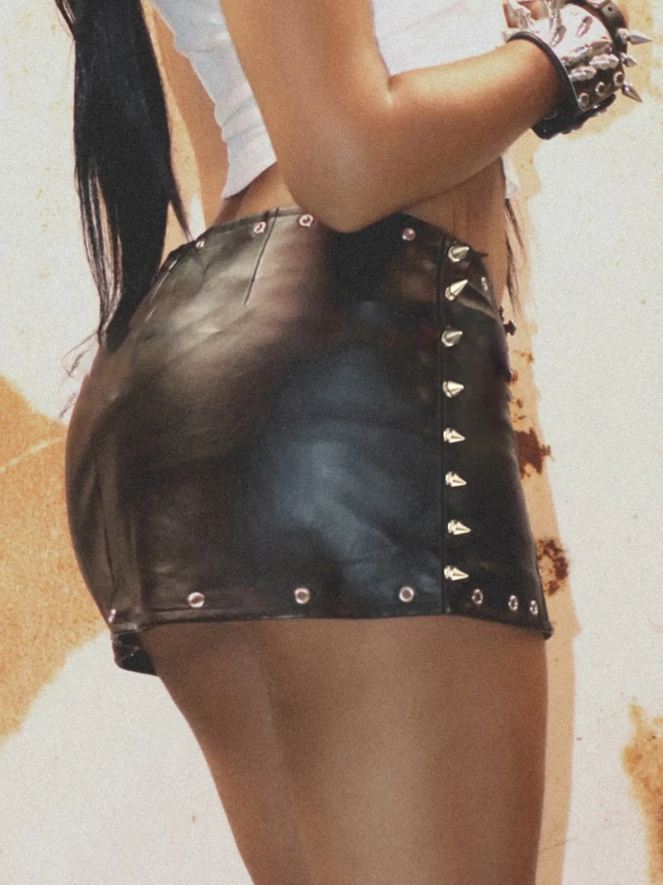 Rockmore Sexy Gothic Pu Leather Black Mini Skirt Women Vintage Aesthetic Rivet Short Skirt Streetwear 2000s Y2k Clothes Coquette
