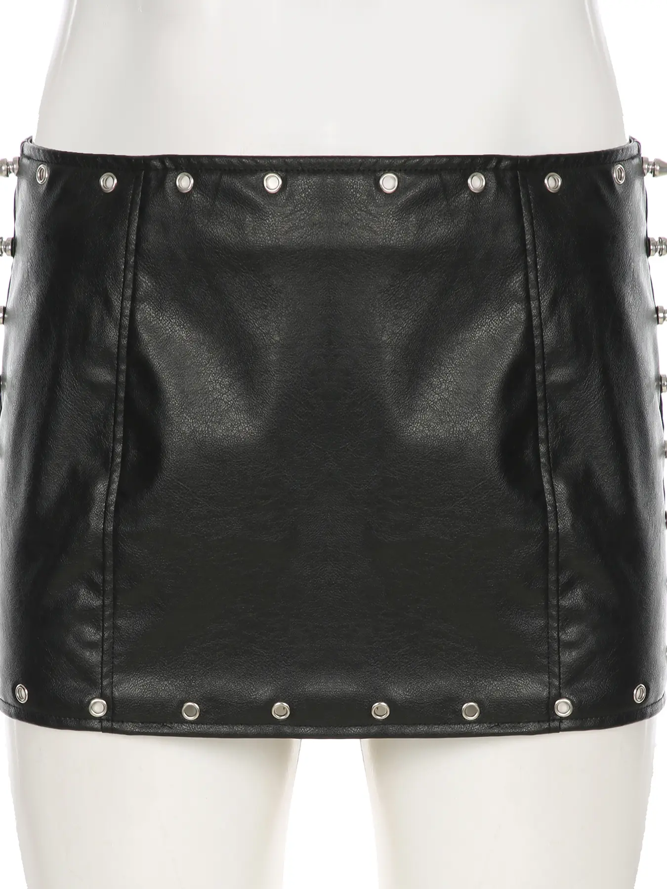Rockmore Sexy Gothic Pu Leather Black Mini Skirt Women Vintage Aesthetic Rivet Short Skirt Streetwear 2000s Y2k Clothes Coquette