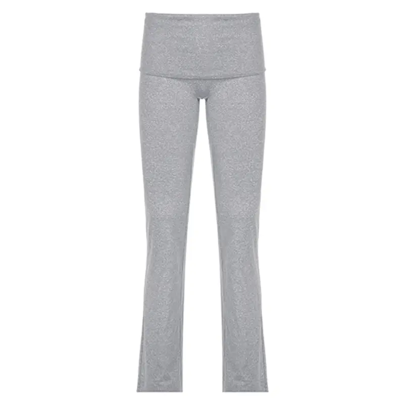 Rockmore Solid Low Waist Women Elastic Skinny Pants Flare Leg Leggings Y2K Casual Sports Comfy Breathable Bell Bottom Trousers