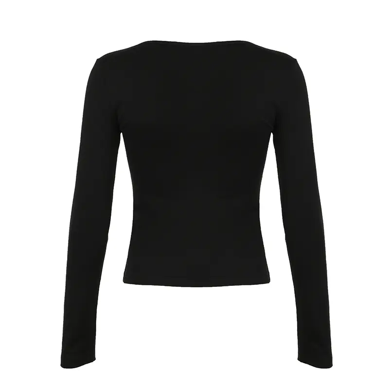 Rockmore Gentle Sweet Lace Bow T-Shirts Women Casual y2k Fairycore Deep V Neck Long Sleeve Slim Tops Spring Fall Korean Tees