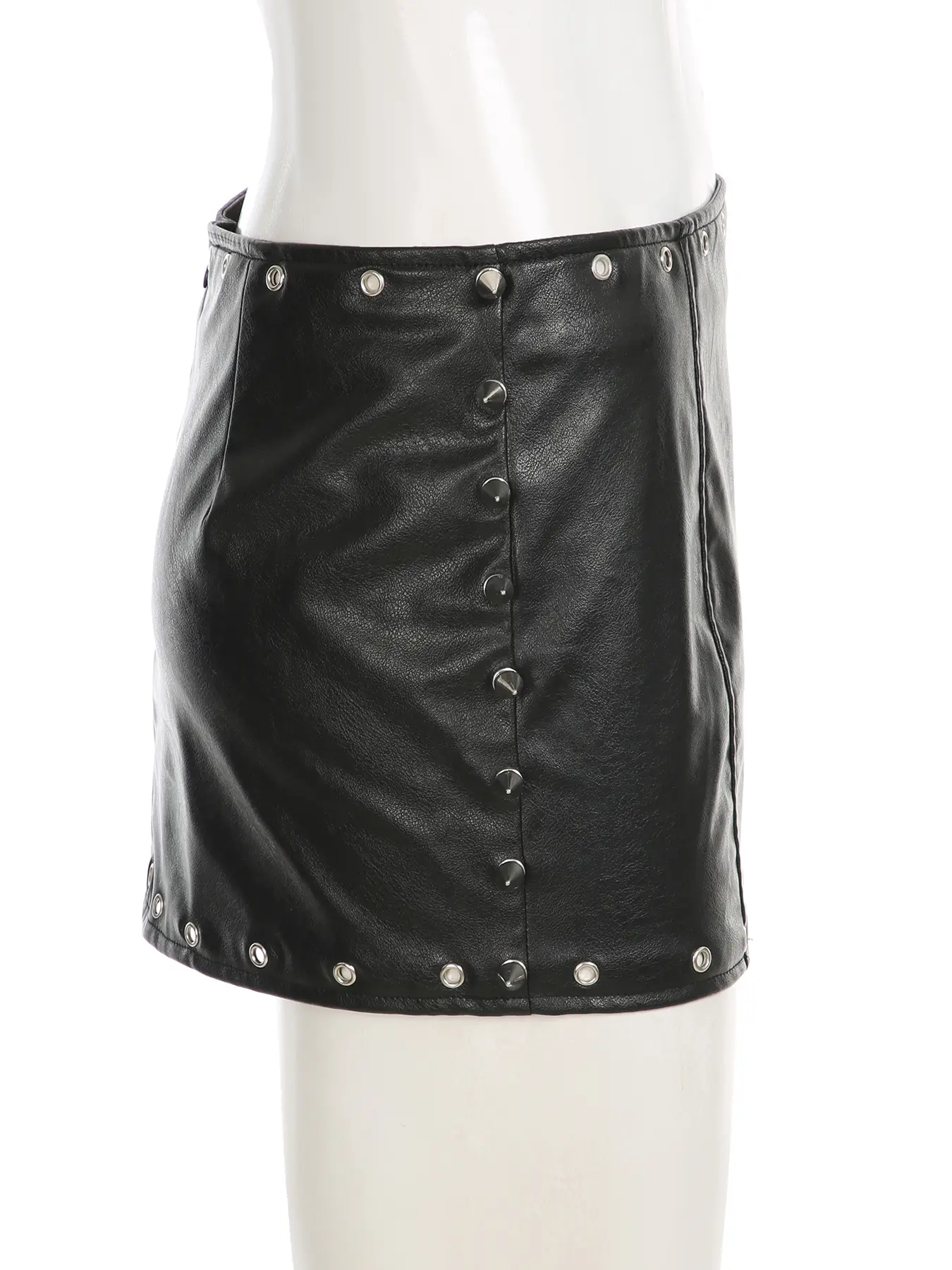Rockmore Sexy Gothic Pu Leather Black Mini Skirt Women Vintage Aesthetic Rivet Short Skirt Streetwear 2000s Y2k Clothes Coquette