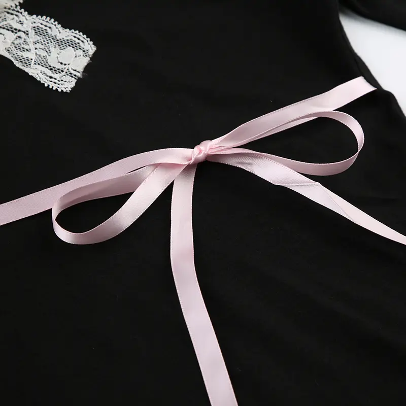 Rockmore Gentle Sweet Lace Bow T-Shirts Women Casual y2k Fairycore Deep V Neck Long Sleeve Slim Tops Spring Fall Korean Tees