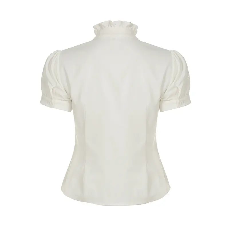 Rockmoer White Slim Blouse Women Buttons Shirts Elegant Fashion Summer Turn Down Collar Short Sleeve Casual Crop Tops y2k query