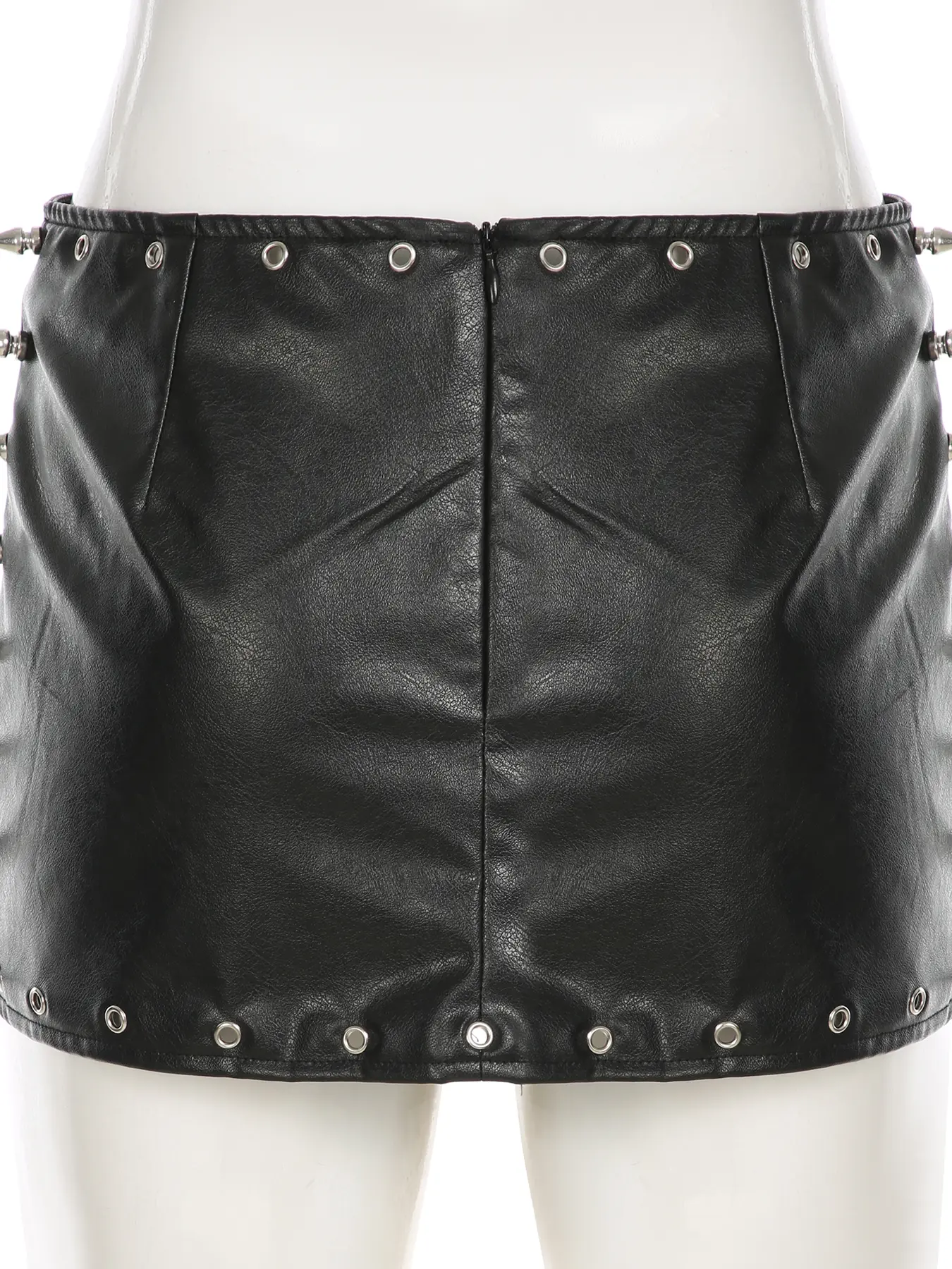 Rockmore Sexy Gothic Pu Leather Black Mini Skirt Women Vintage Aesthetic Rivet Short Skirt Streetwear 2000s Y2k Clothes Coquette