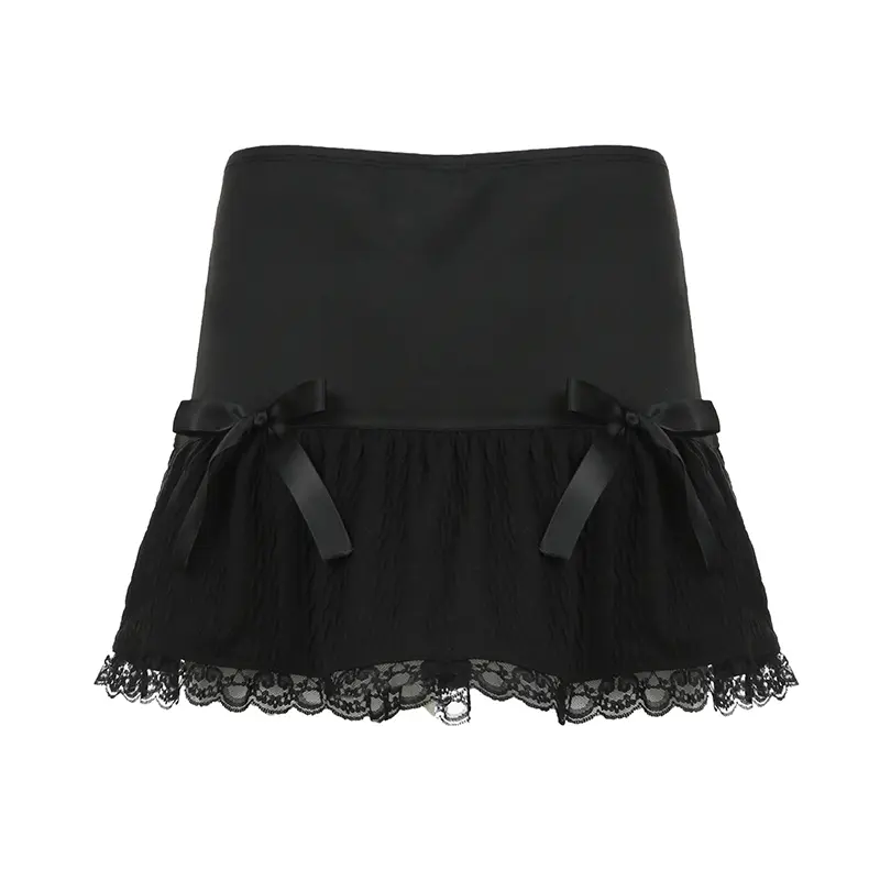 Rockmore Cross Lace Up Mini Skirts Black Gothic Low Waist Women Pleated Skirt Y2k Punk Dark Academic Grunge Streetwear Female