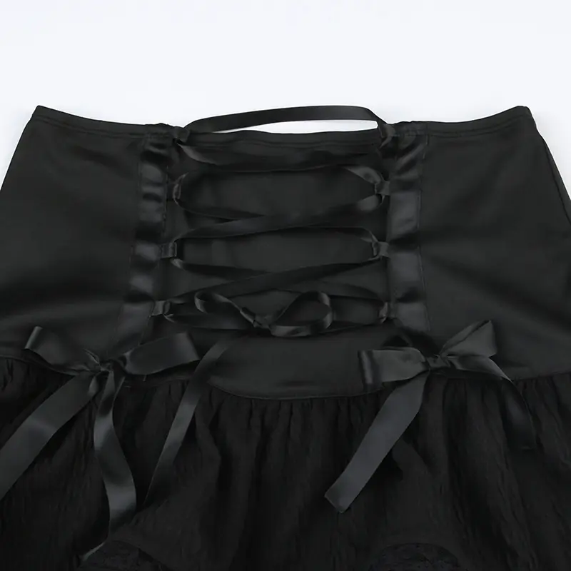 Rockmore Cross Lace Up Mini Skirts Black Gothic Low Waist Women Pleated Skirt Y2k Punk Dark Academic Grunge Streetwear Female