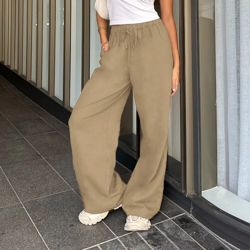 Rockmore Cotton Linen Drawstring Straight-leg Pants Coquette Y2K Aesthetics  Wide Leg Trousers Fashion Solid Harajuku Women