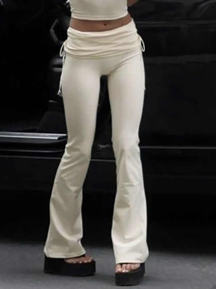 Rockmore Drawstring Pants Low Waist Women Coquette Y2K Aesthetics  Wide Leg Trousers Fashion Solid Skinny Flare Pants Harajuku