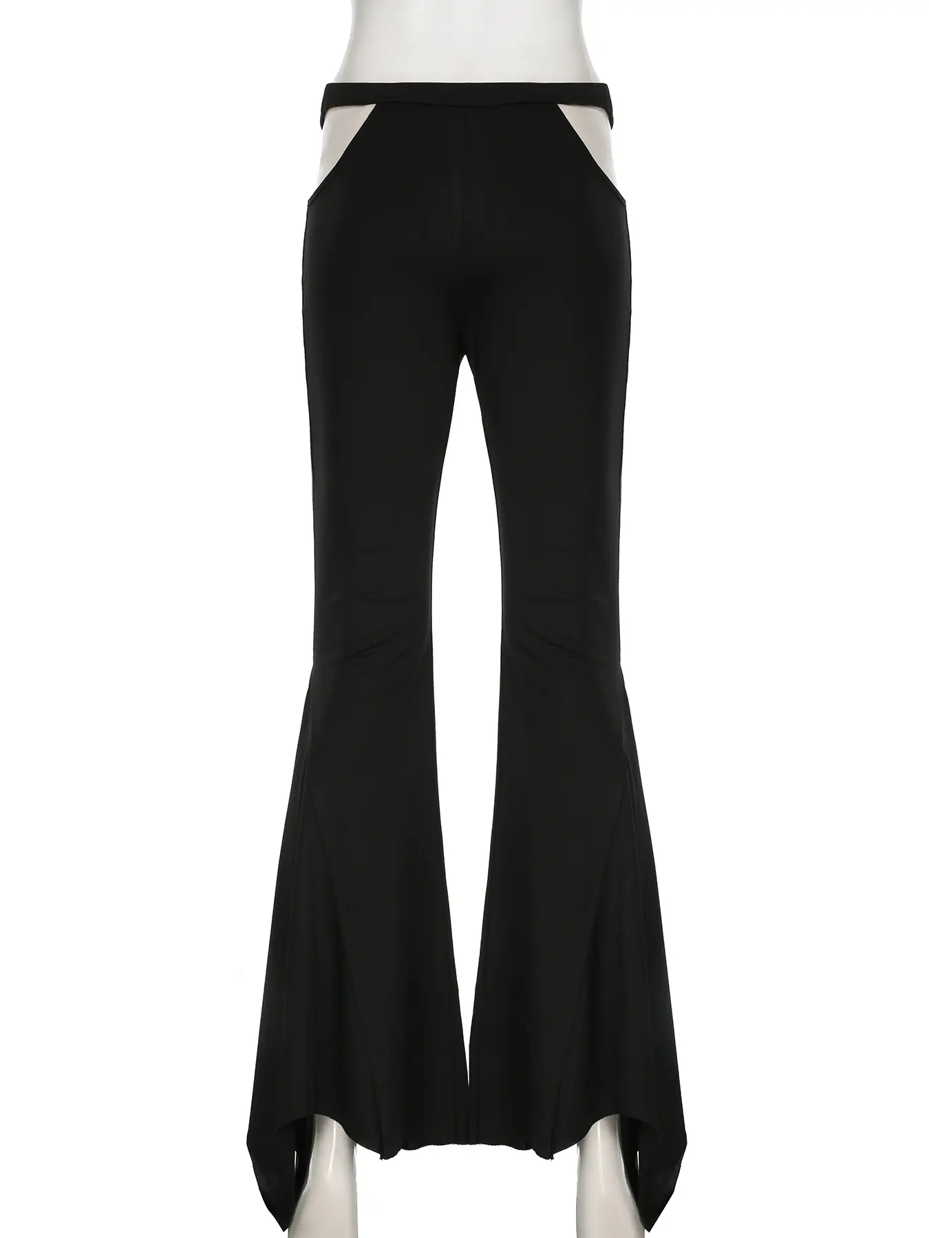 Rockmore Sexy Cut Out Black Knit Flared Pant Mid Waist Irregular Hem Design Trouser All Match Streetwear Vintage Y2K Slim Gothic