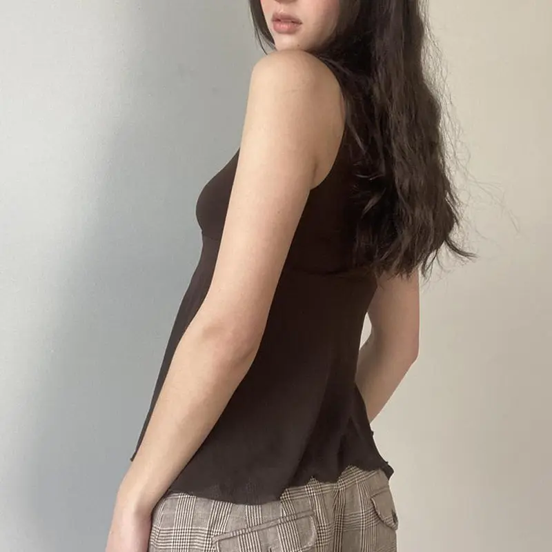 Rockmore Retro Double Layer Mesh Sleeveless Women's Top Ruffled Tied V-Neck Design Cinched Waist A-Line Tank Top for Summer