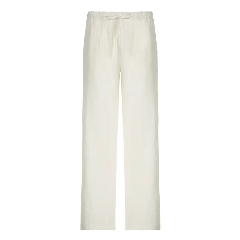 Rockmore Cotton Linen Drawstring Straight-leg Pants Coquette Y2K Aesthetics  Wide Leg Trousers Fashion Solid Harajuku Women