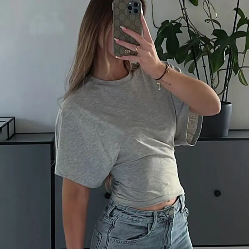 Rockmore 2025 New Women Raglan Sleeve T-shirt Summer Solid Casual Simple Half Sleeve T Shirts Crew Neck Basic Female Crop Tops