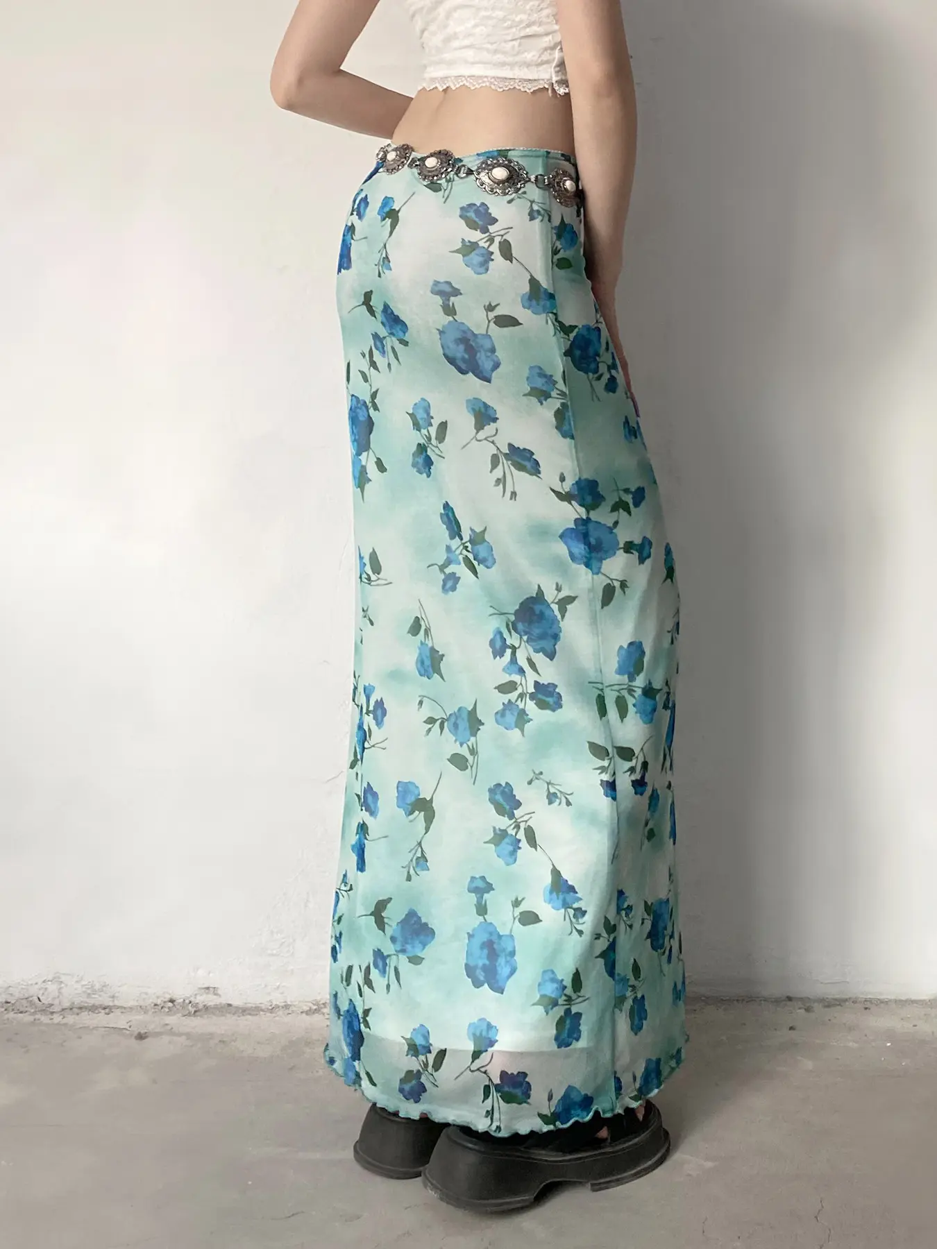 Rockmore Floral Print Bow Front Lettuce Trim Long Mermaid Skirt for Party Holiday Wedding Guest Elegant High Waist Bodycon Skirt