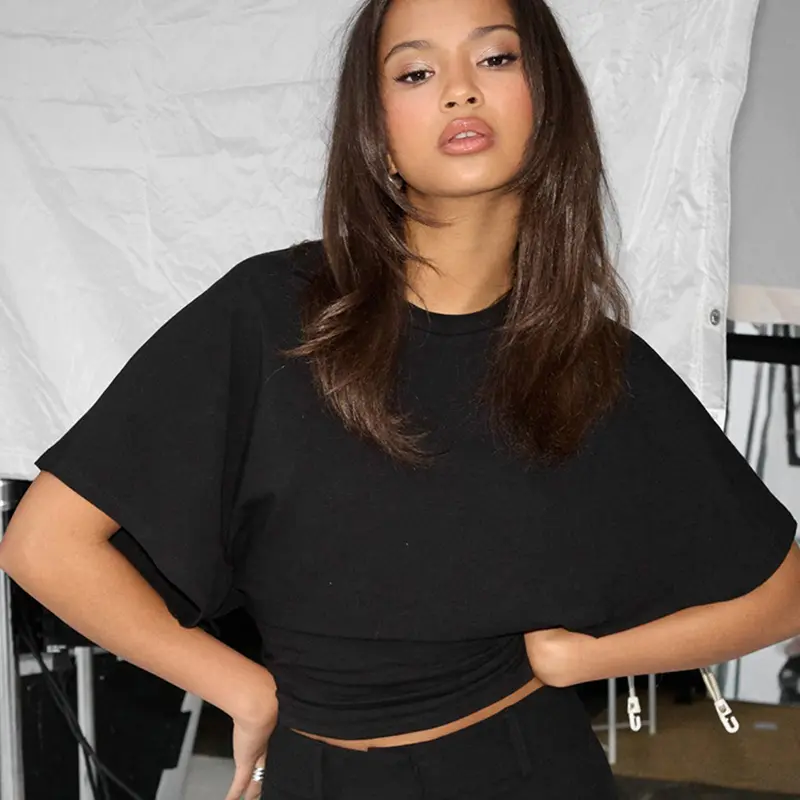 Rockmore 2025 New Women Raglan Sleeve T-shirt Summer Solid Casual Simple Half Sleeve T Shirts Crew Neck Basic Female Crop Tops