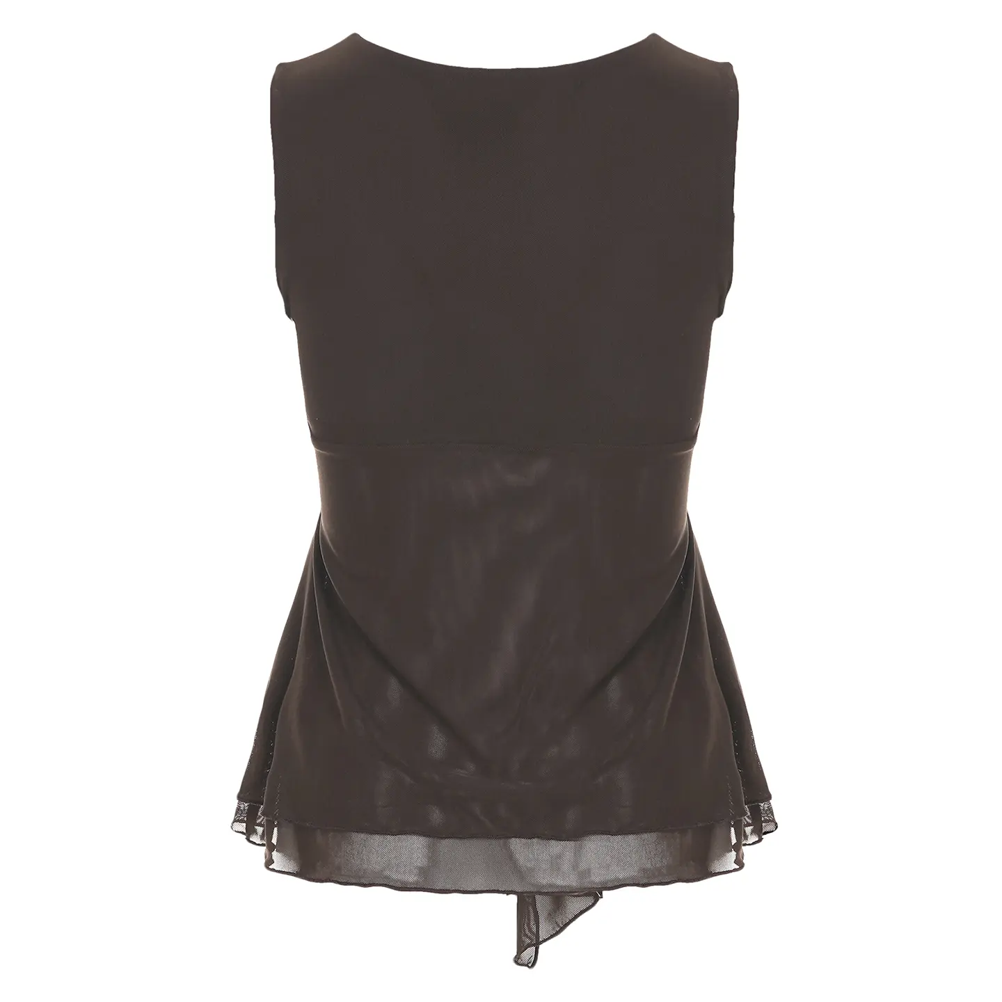 Rockmore Retro Double Layer Mesh Sleeveless Women's Top Ruffled Tied V-Neck Design Cinched Waist A-Line Tank Top for Summer