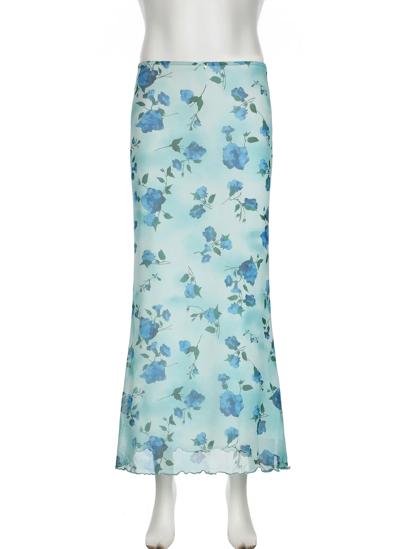 Rockmore Floral Print Bow Front Lettuce Trim Long Mermaid Skirt for Party Holiday Wedding Guest Elegant High Waist Bodycon Skirt
