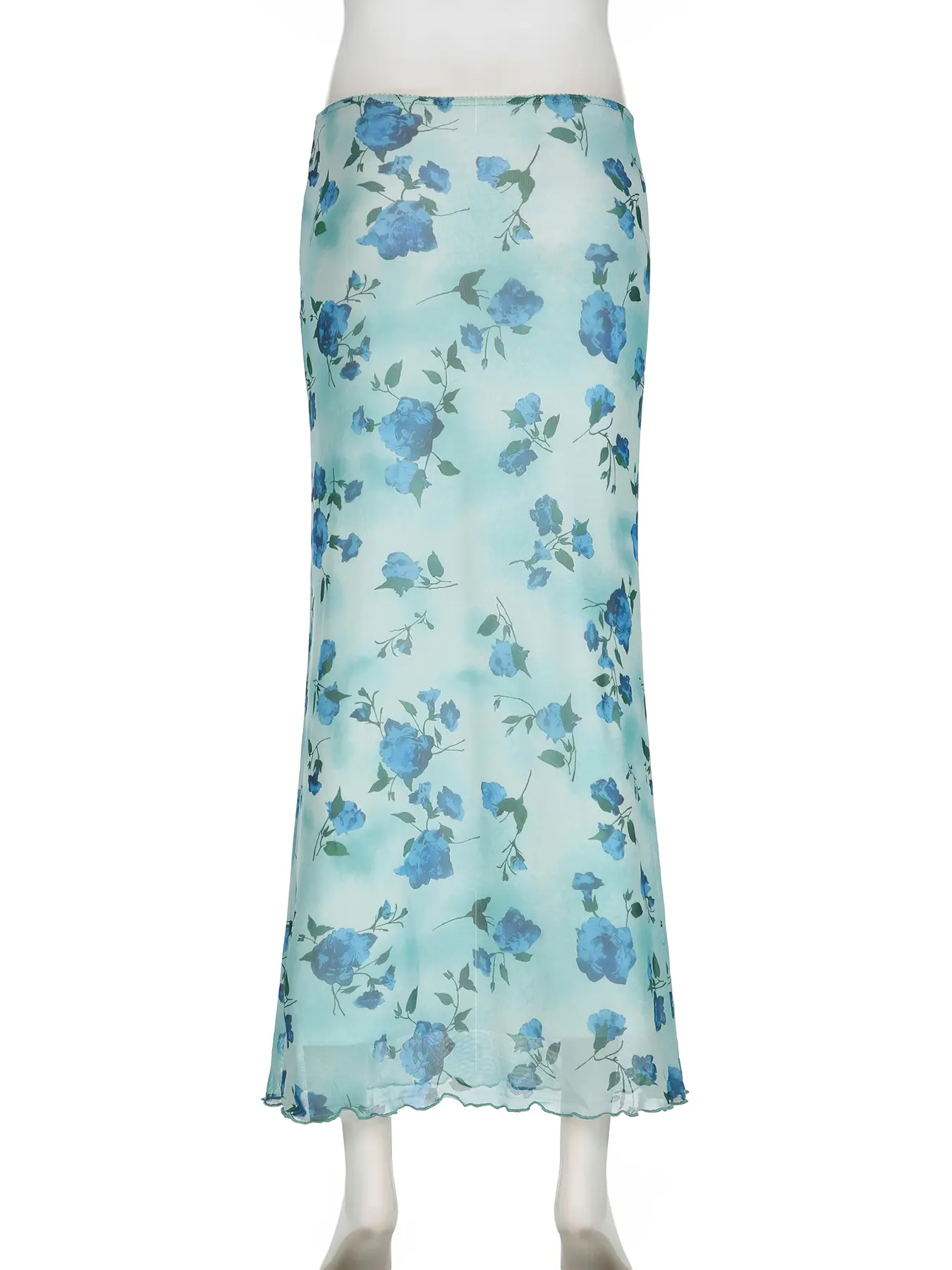 Rockmore Floral Print Bow Front Lettuce Trim Long Mermaid Skirt for Party Holiday Wedding Guest Elegant High Waist Bodycon Skirt