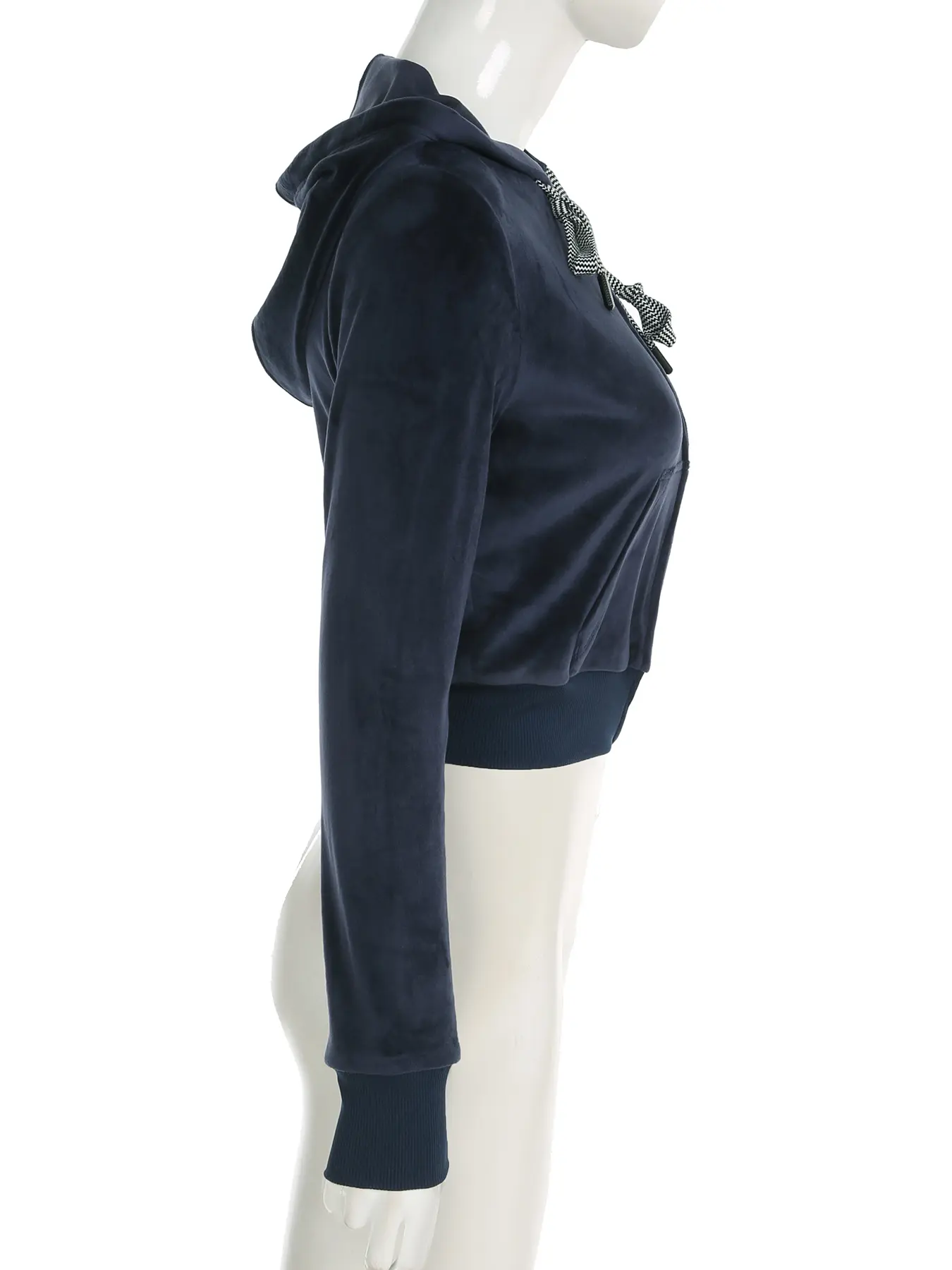 Rockmore Dark Blue Zip Up Velvet Cropped Hoodie Coat Y2K Aesthetic Vintage Slim Sweatshirts 2000s Retro Grunge Jacket Autumn Top