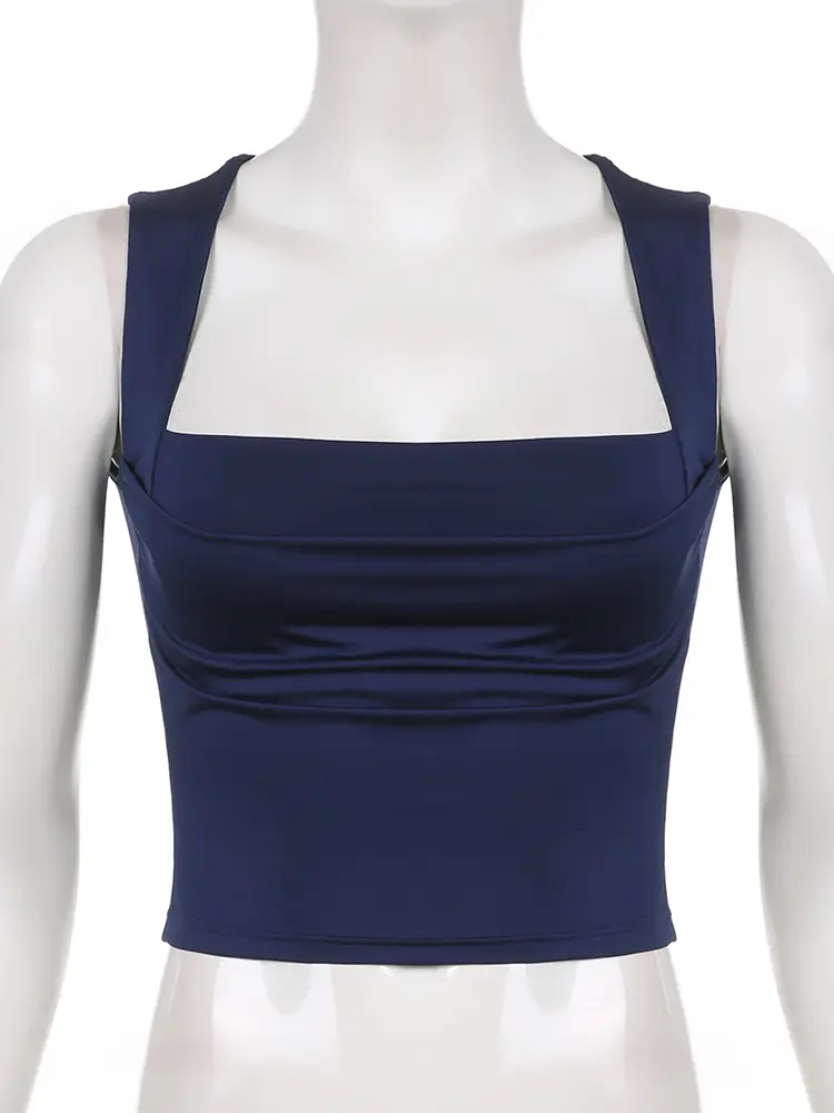 Rockmore Sexy Low Cut Tank Tops Summer Chic Streetwear Fashion Crop Top Solid Off Shoulder Camis Women 90s Clubwear Outfits Blue