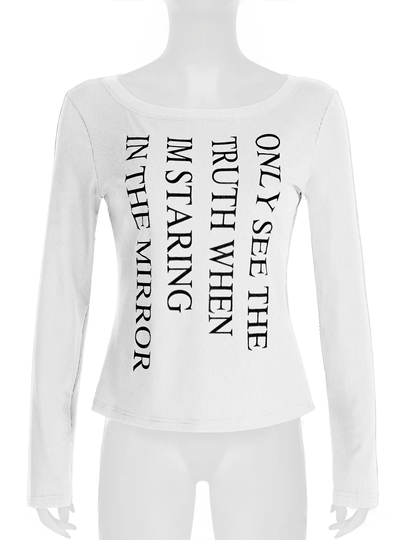 Rockmore All Match Letter Print T-shirt for Women Chic Skew Collar Long Sleeve Tees Casual Loose-fit Slim Korean Top Y2k Clothes