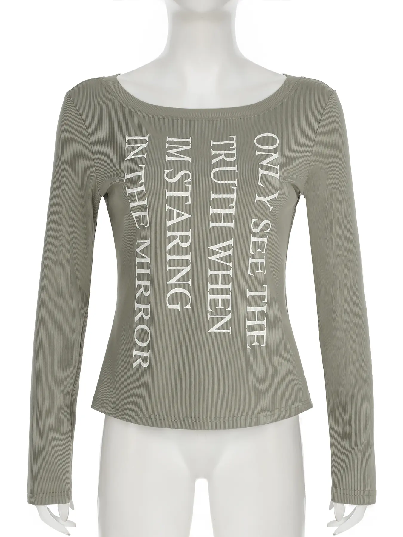 Rockmore All Match Letter Print T-shirt for Women Chic Skew Collar Long Sleeve Tees Casual Loose-fit Slim Korean Top Y2k Clothes
