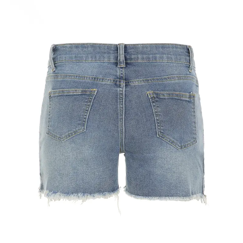 Rockmore Women's Short Jeans Distressed Diamonds Tassel Low Waist Wide Leg Luxury Denim Shorts 2025 Summer Fashion