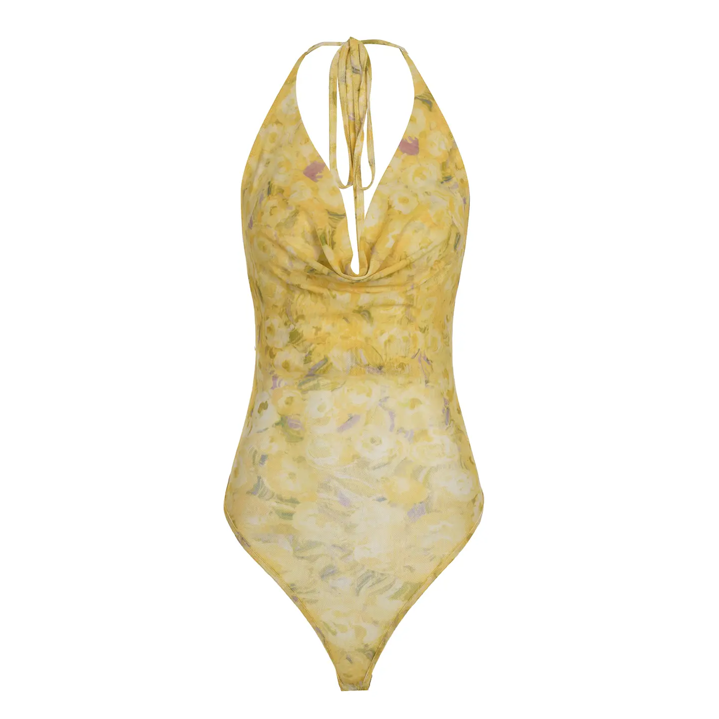 Rockmore Women's Floral Print Lace-up Bodysuits Summer Beach Holiday Sexy Swing Collar Backless Jumpsuit